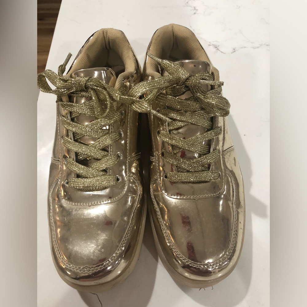 Forever Shimmering Gold Sneakers. Size 8